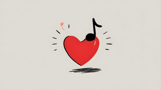 Red heart symbol adorned with a musical note on a light background