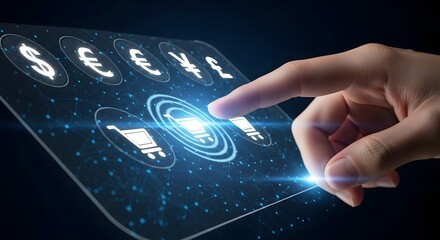 Digital Currency Exchange and Online Shopping Transaction on Futuristic Interface.