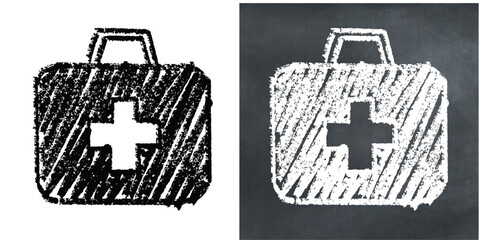 Chalk Handdrawn Medkit Vector Ideal for educational, emergency, health, and medical projects requiring a hand-drawn chalkboard aesthetic.