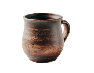 Handcrafted Clay Mug with Rustic Rough Texture, Isolated