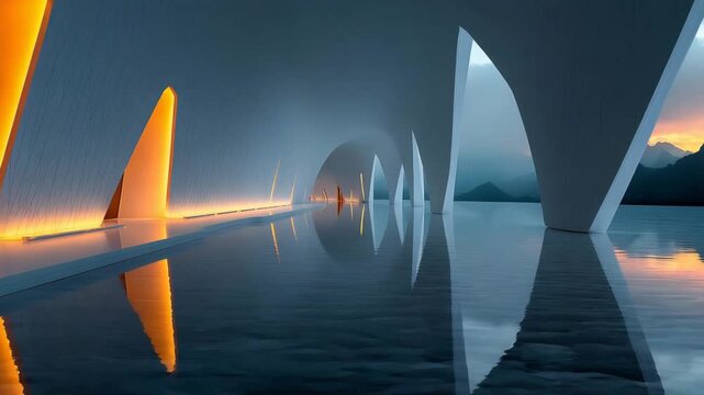 Geometric Architecture Light Gradient Reflections Minimalist 3D Realism