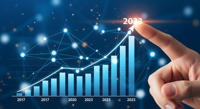 Digital Graph Showing Upward Trend and Growth Towards 2023.