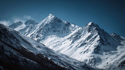 Obraz premium SnowCapped Mountain Peaks Under a Clear Blue Sky Landscape