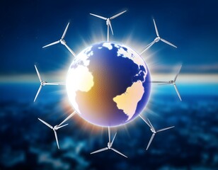 Radiant Glowing Earth Encircled by Modern Wind Turbines, Symbolizing Global Commitment to Clean Renewable Energy