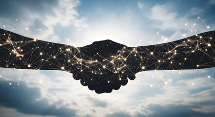 Digital Handshake Symbolizing Global Business Partnership and Technology Integration.