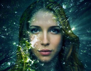 Human Face Seamlessly Blending Into a Lush Forest Canopy, Expressing Deep Nature Identity, Environmental Unity, and Ecological Connection