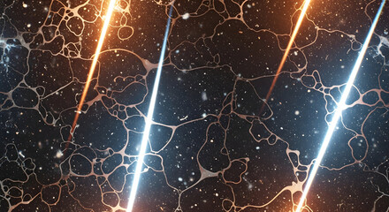 Futuristic Neural Network Background with Brilliant Cosmic Energy Light Beams