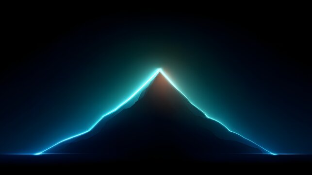 Silhouette of a mountain peak illuminated by glowing neon light against a dark background