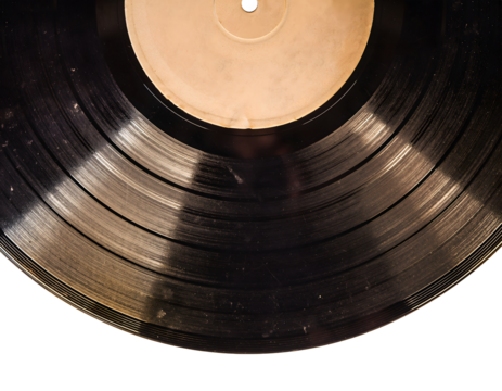 Top-View Old Vinyl Record, Isolated on White Background, Showcasing Retro Music Style and Classic Analog Sound