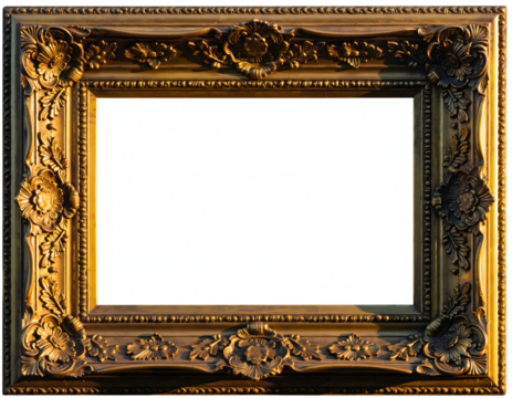 Alternative Title:
Ornate Golden Vintage Photo Frame with Intricate Floral Carvings, Isolated