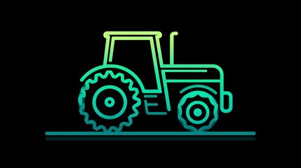 Naklejka premium Stylized outline drawing of an agricultural machine displays a bright gradient against a dark backdrop
