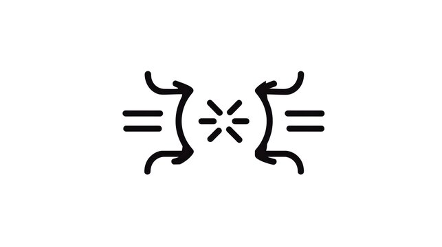 Abstract symbol depicts opposing forces meeting at a central energetic point