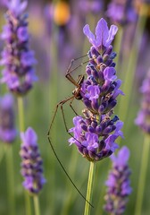 Lavender Bloom with Crane Fly - A Delicate Dance in the Garden.