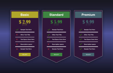 Stylish Plans and Pricing Comparison Template for Modern Websites Vector
