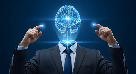 Ai brain interface concept showcases a businessman interacting with artificial intelligence highlighting technology innovation and the future of humancomputer interaction in business