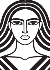 Abstract Flowing Hair Woman – Bold Black & White Line Art Portrait