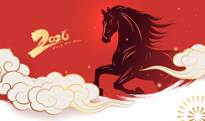 Horizontal illustrations for the Spring Festival of the Year of the Horse in China
