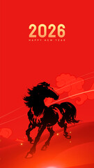 Vertical version of the Year of the Horse Spring Festival Chinese style illustration