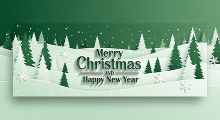 Merry christmas happy new year winter forest landscape