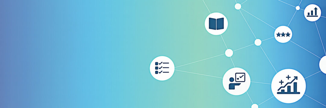 Business strategy icons on a blue gradient background represent planning success growth and education ideal for presentations and marketing materials with a modern and professional design