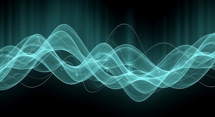 Abstract Teal Waves on Black Background - Modern Design.