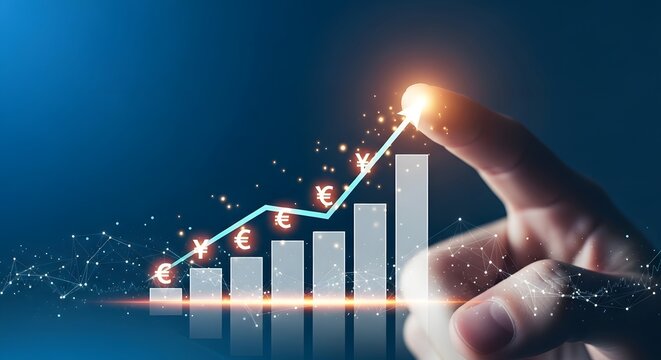Financial Growth and Success Illustrated by Upward Trend Graph and Euro Symbols.
