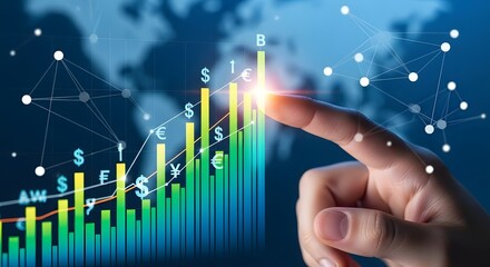 Financial Growth Chart with Hand Touching Upward Trend.