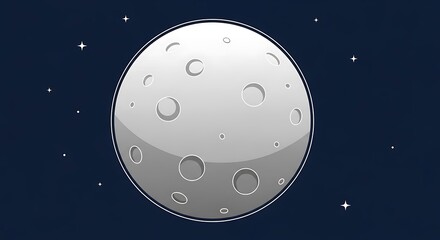 Cartoon Moon with Craters in a Starry Night Sky.