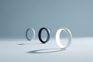 futuristic rings designed to analyze emotional states through touch placed elegantly on clean background