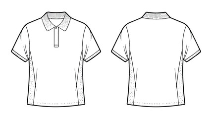 Front and back view of a blank polo shirt, showcasing its design and style for customization and apparel design purposes