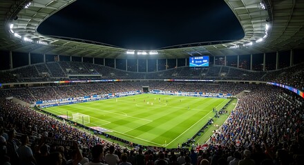 Vibrant Football Stadium Scene - A Nighttime View of the Beautiful Game.