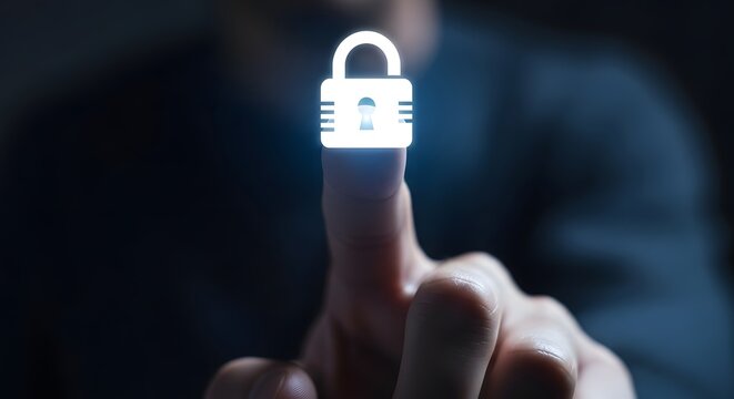 Fingerprint Scan Security Lock Icon on Finger Tip. - Powered by Adobe