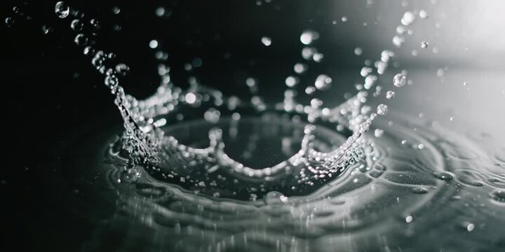 Water droplet splash on a bacl background dark, pristine water, agua, h2o