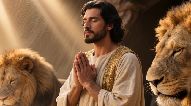 Daniel Standing Calm as Lions Bow Their Heads Before an Invisible Presence
