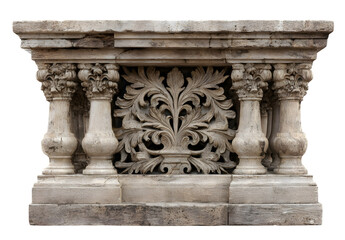 Ornate stone balustrade with detailed carvings and columns.