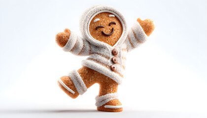 A cartoon gingerbread man cookie dabbing, isolated on a pure white background.