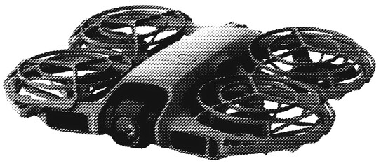 Drone FPV Halftone RAW - A flying drone isolated on transparency background - R103