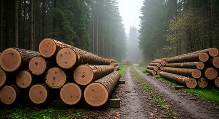Logs in a Forest - Sustainable Forestry and Timber Harvesting.