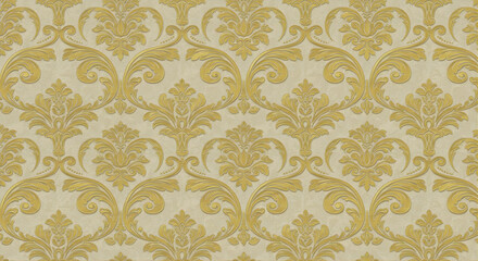 Luxury damask wallpaper pattern, golden baroque style, seamless design - 1