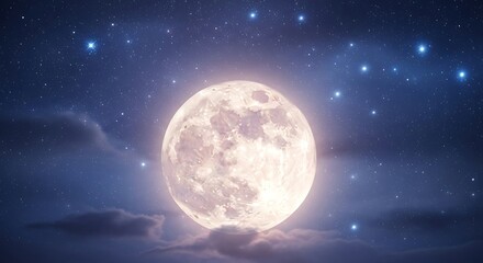 Celestial Serenity - A Luminous Moon Amidst Starry Skies.