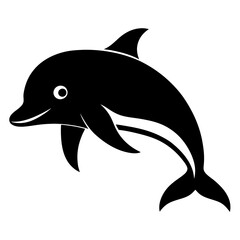 Fototapeta premium Black silhouette of a happy dolphin jumping and swimming in the ocean