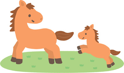 かわいい馬の親子のベクターイラスト