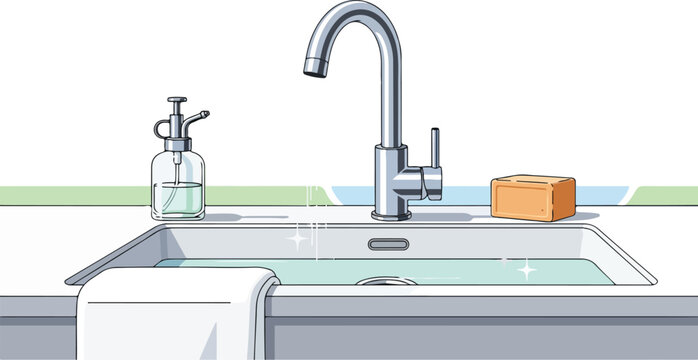 Modern Bathroom Sink with Faucet and Soap Dispenser Illustration View