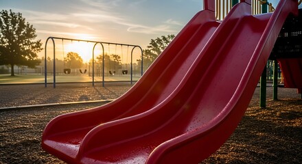 Red Slides at Sunset - A Playground Scene.