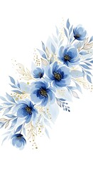 Watercolor Blue Floral Arrangement - Delicate Blooms and Foliage.