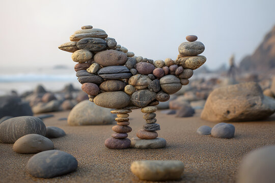 a pile of rocks sitting on top of a sandy beach