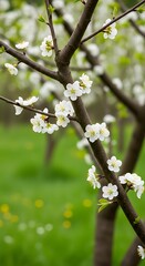 Blossoming Tree in Spring - A Close-Up of Delicate White Flowers.