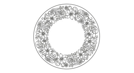 Circular floral frame with intricate details.