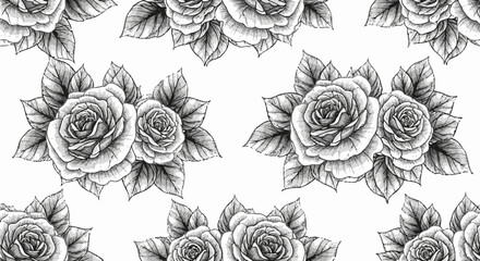 Seamless Pattern of Vintage Rose Illustrations.