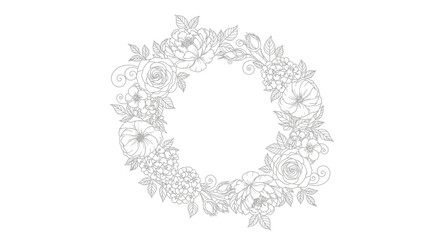 Floral Wreath Outline Drawing.